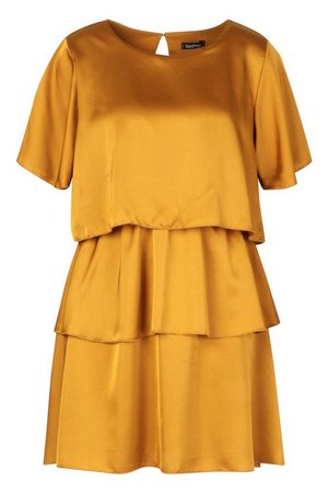 Ruffle Tiered Smock Dress | Boohoo mustard