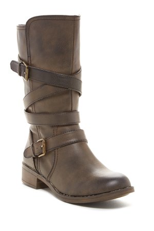 Brown strap buckle boots