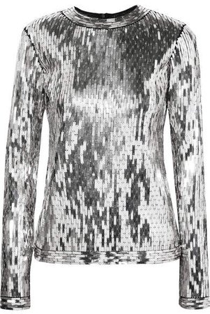 Sequined Mesh Top - Silver