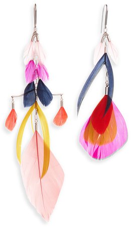 Mismatched Feather Statement Earrings