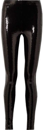 Sequined Stretch-jersey Leggings - Black