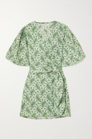 Net Sustain Godiva Paisley-print Linen Mini Wrap Dress - Green