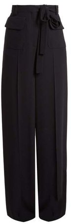 Wide Leg Crepe Trousers - Womens - Navy