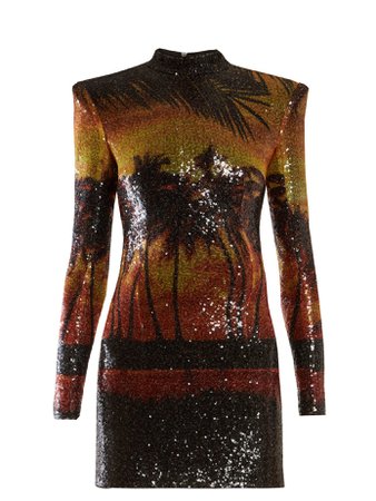 Palm-tree sequinned mini dress | Balmain | MATCHESFASHION.COM