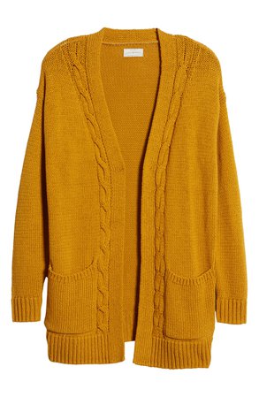 Lucky Brand Cable Accent Cotton Blend Cardigan | Nordstrom
