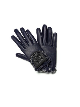 chanel black&blue chain/logo leather gloves