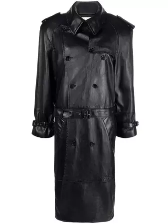 Saint Laurent Leather double-breasted Coat - Farfetch