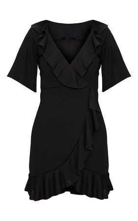 Black Frill Detail Wrap Dress | Dresses | PrettyLittleThing USA
