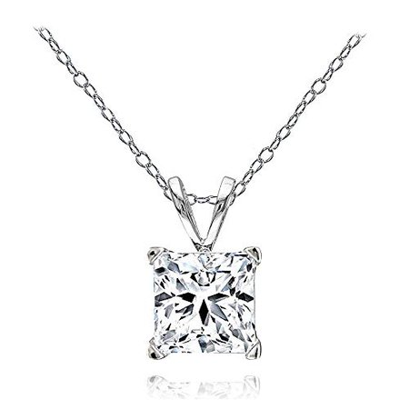 GemStar USA Sterling Silver Princess-Cut 7mm Solitaire Necklace Created with Swarovski Zirconia