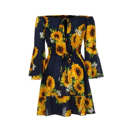 Bohemian Sunflower Shoulder Dress