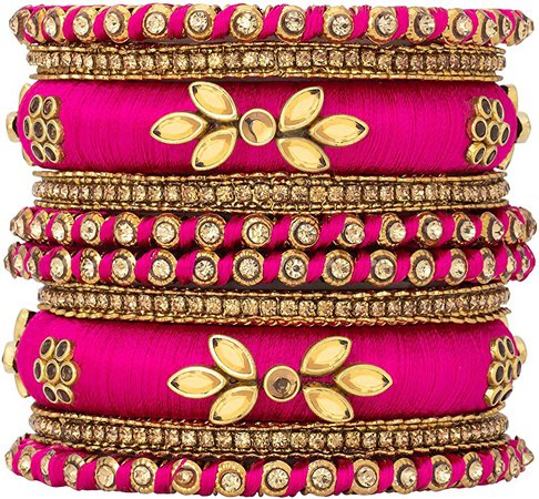 Amazon.com: Aheli Ethnic Handmade Silk Thread Bangle Set Chudha Set Faux Stone Studded Indian Wedding Wear Bracelet Traditional Fashion Jewelry for Women: Clothing