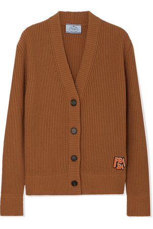 Prada | Appliquéd ribbed wool and cashmere-blend cardigan | NET-A-PORTER.COM