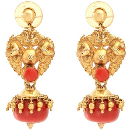 Venetian Antique Coral and Gold Earrings For Sale at 1stDibs