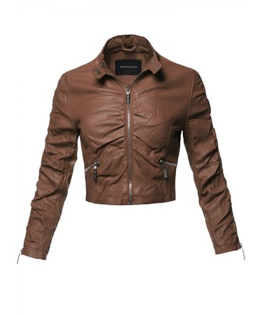 Women's Casual Stylish Trendy Bomber Cropped Leather Motorcycle Leather Jacket