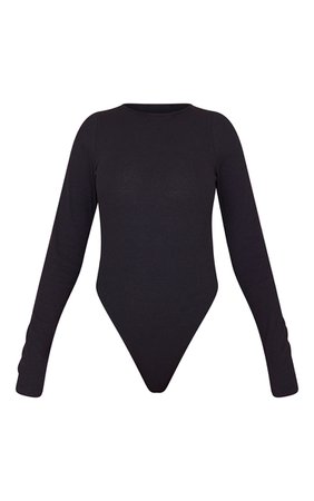 Recycled Black Rib Long Sleeve Bodysuit | PrettyLittleThing USA
