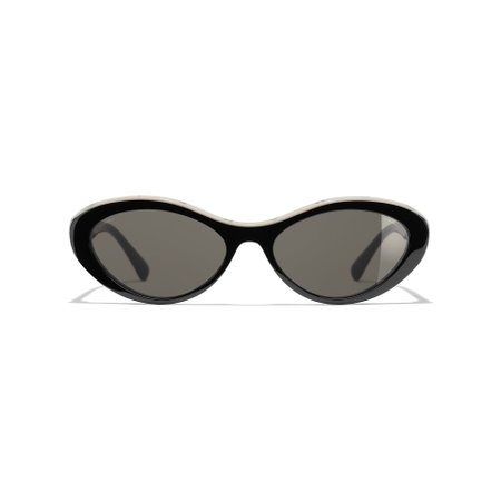 Oval Sunglasses Black & Beige eyewear | CHANEL