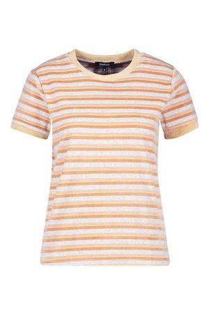 Velour Stripe Ringer T-Shirt | Boohoo