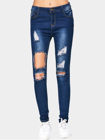 [29% OFF] 2019 Cut Out Ripped Jeans In DEEP BLUE | ZAFUL GB