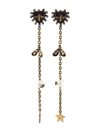 Christian Dior Faux Pearl & Crystal Bee Drop Earrings - Earrings - CHR97220 | The RealReal