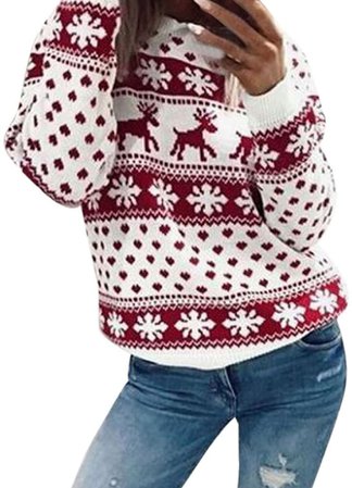 Amazon.com: Ugly Christmas Sweater, ZYooh Women Xmas Snowflake Elk Floral Printed Sweatshirt Plus Size Blouse Tops (XXL, Red): Clothing