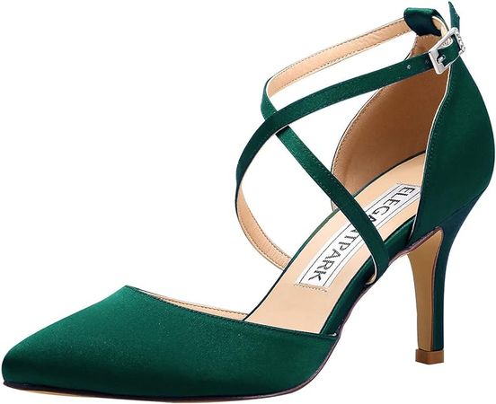 Amazon.com | ElegantPark HC1901 Dark Green Heels Pointed Toe Shoes for Heels and Pumps Cross Strappy High Heels Pumps Satin Wedding Evening Party Dress Shoes US 7 | Pumps