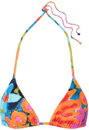 Rae Floral-print Triangle Bikini Top - Blue