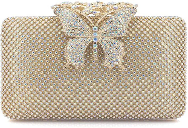 Dexmay Rhinestone Crystal Clutch Purse Butterfly Clasp Women Evening Bag for Formal Party AB Gold: Handbags: Amazon.com