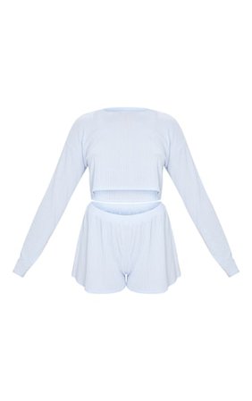 Baby Blue Soft Rib Top And Skater Shorts Pj Se | PrettyLittleThing