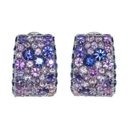 Mousson Atelier Blue Purple Sapphires 18 Karat White Gold Riviera Earrings