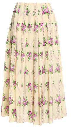 Richie Pleated Floral-print Silk Crepe De Chine Midi Skirt