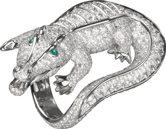 Cartier, crocodile in platinum with diamonds and emeralds