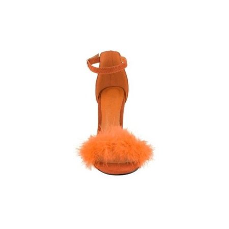 Orange Suede Marabou Stiletto Sandals Bunny ($33)