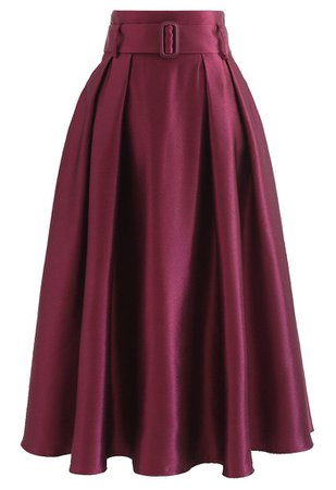 Belted Texture Flare Maxi Skirt in Burgundy - Retro, Indie and Unique Fashion