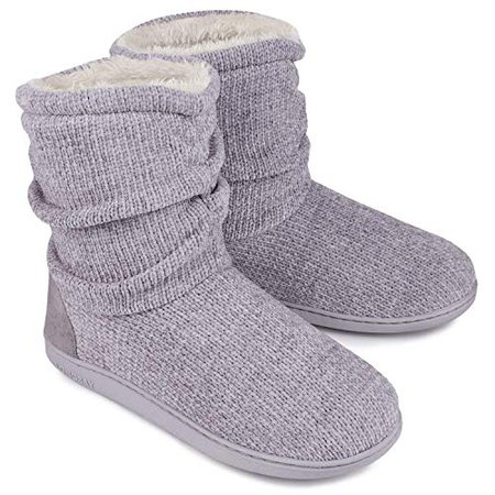 LongBay Women's Chenille Knit Bootie Slippers Cute Plush Fleece Memory Foam House Shoes (X-Large / 11-12 B(M), Gray): Amazon.ca: Shoes & Handbags