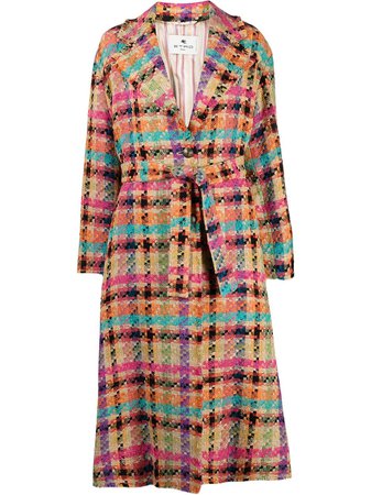 Shop pink Etro check-pattern twill coat with Express Delivery - Farfetch