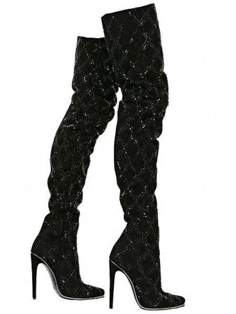 Black sparkly knee high boots