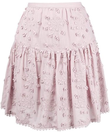 floral embroidered pleated skirt