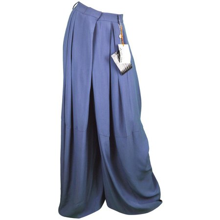John Galliano Ultra Wide Leg Pleated Unisex Blue Crepe High Waist Palazzo Pants For Sale at 1stdibs