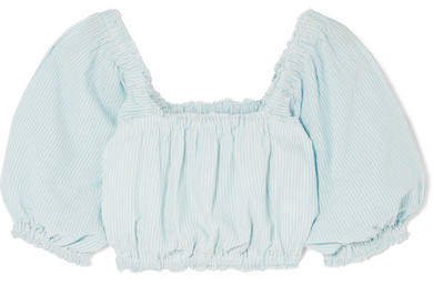 Francisca Cropped Striped Organic Cotton-voile Top - Sky blue