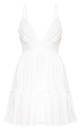 White Ruched Frill Detail Strappy Skater Dress | PrettyLittleThing USA