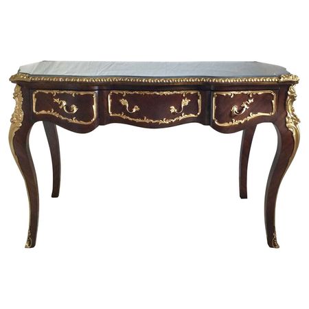 Elegant Louis XVI Style Bureau Plat Desk with gilt Brass Mounts For Sale at 1stDibs
