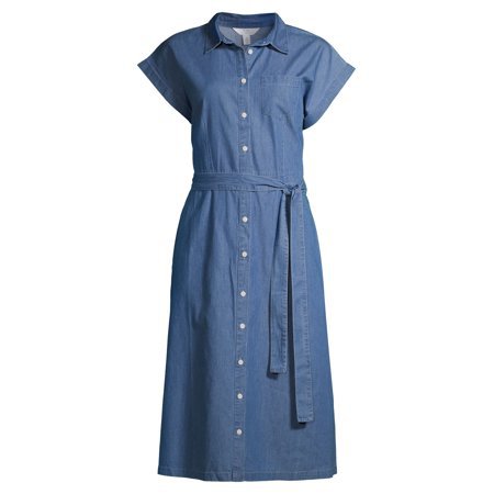 Time and Tru - Time and Tru Women's Denim Belted Midi Shirt Dress - Walmart.com - Walmart.com blue