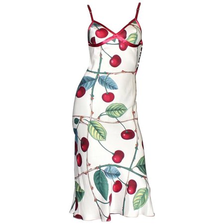 John Galliano Cherry Print Silk Dress