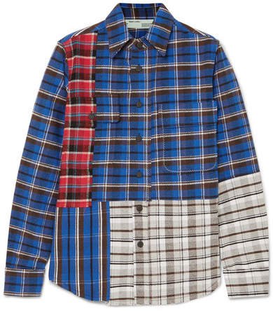Printed Checked Cotton-blend Flannel Shirt - Blue