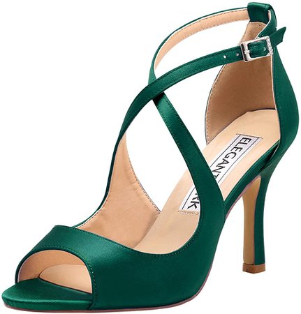 Amazon.com | ElegantPark HP1820 Dark Green Sandals for Women Peep Toe Bridal Wedding Shoes for Bride High Heel Strappy Sandals Satin Evening Prom Dress Shoes US 9 | Heeled Sandals