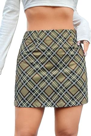 Amazon.com: SweatyRocks Women's Casual Plaid High Waist Straight Hem Bodycon Mini Skirt Green Large : Clothing, Shoes & Jewelry