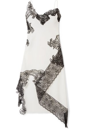 Marques' Almeida | Asymmetric lace-trimmed cotton-poplin midi dress | NET-A-PORTER.COM