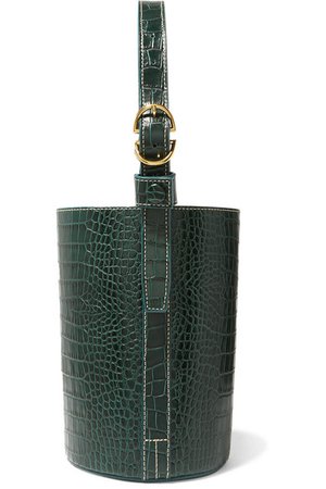 Trademark Small Croc-Effect Leather Bucket Bag In Dark Green | ModeSens