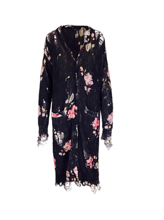 R13 black floral distressed long cardigan