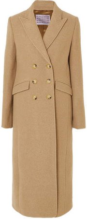 Double-breasted Boiled Wool Coat - Camel